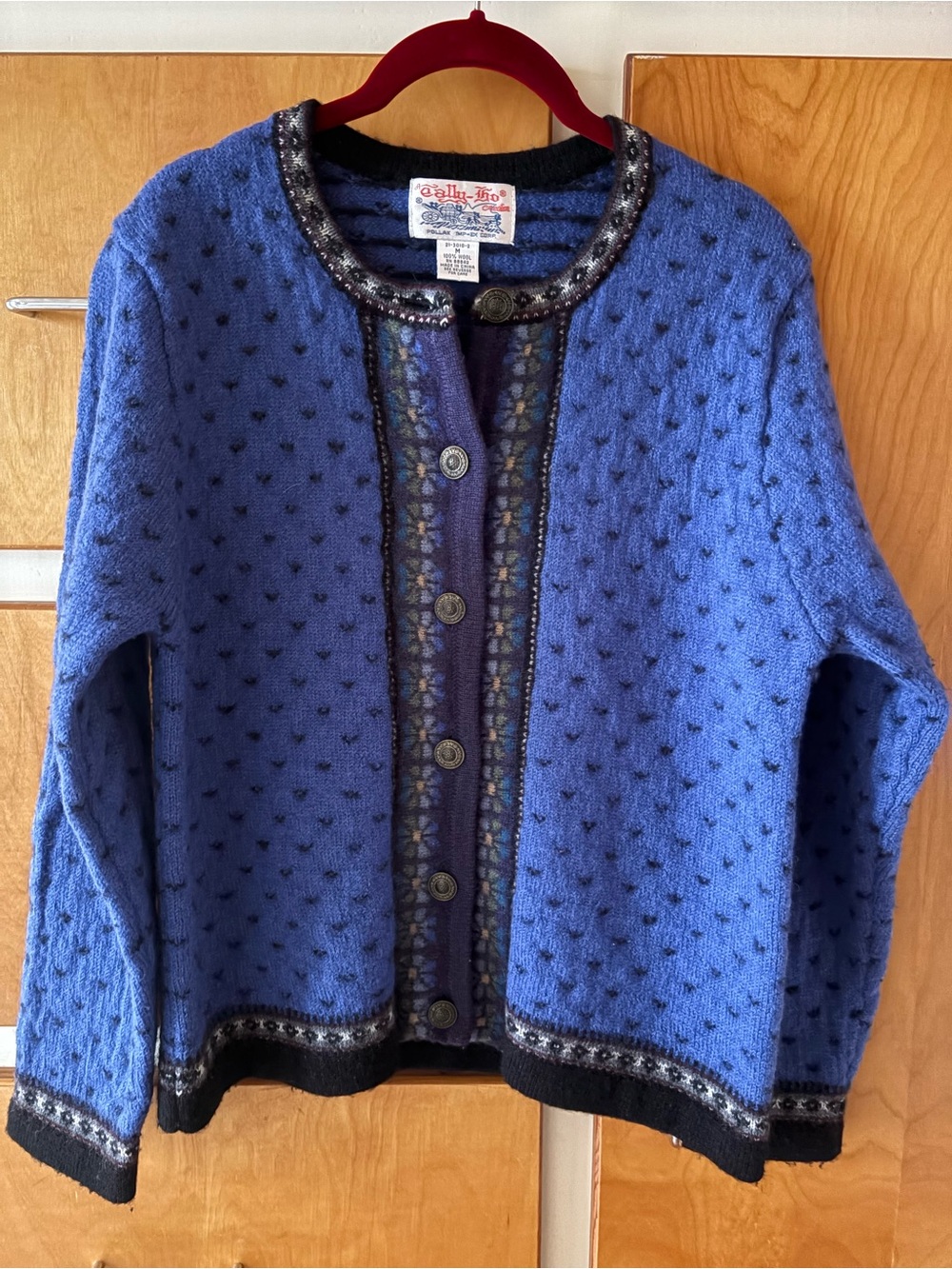 Vintage Tally Ho Wool Blue Button-Front Cardigan Medium